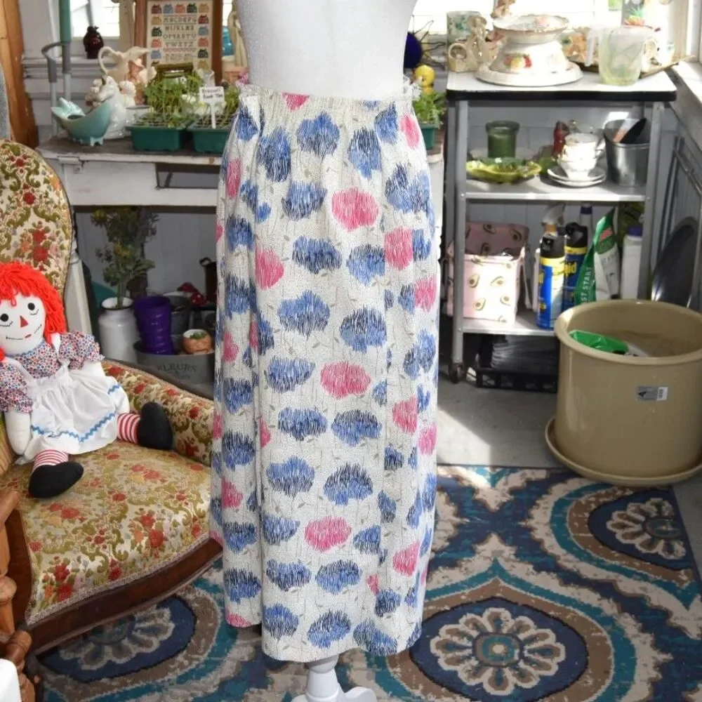 Vintage 80s 90s Central Station Floral Midi Skirt Elastic Waist Cottage L XL